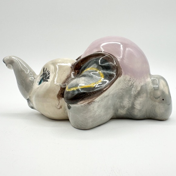 Studio Pottery Elephant Piggy Bank Hand Painted w Stopper Signed Juliana Vintage - Picture 8 of 13